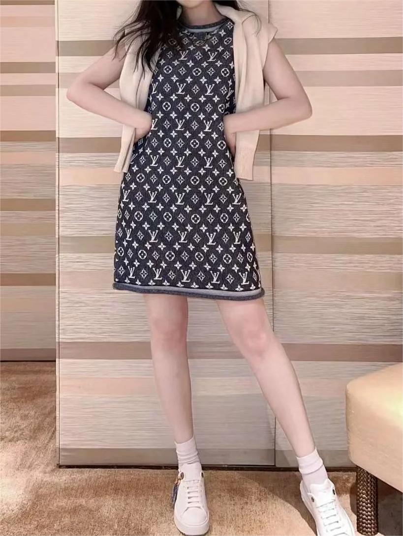 Louis Vuit2025SS Classic Old Flower Jacquard Knit Dress