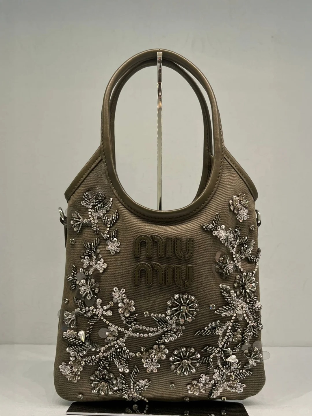 MIU Hand Embroidered Beaded Diamond Tote Bag