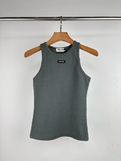 MIU25SS logo knit sleeveless cotton tank top