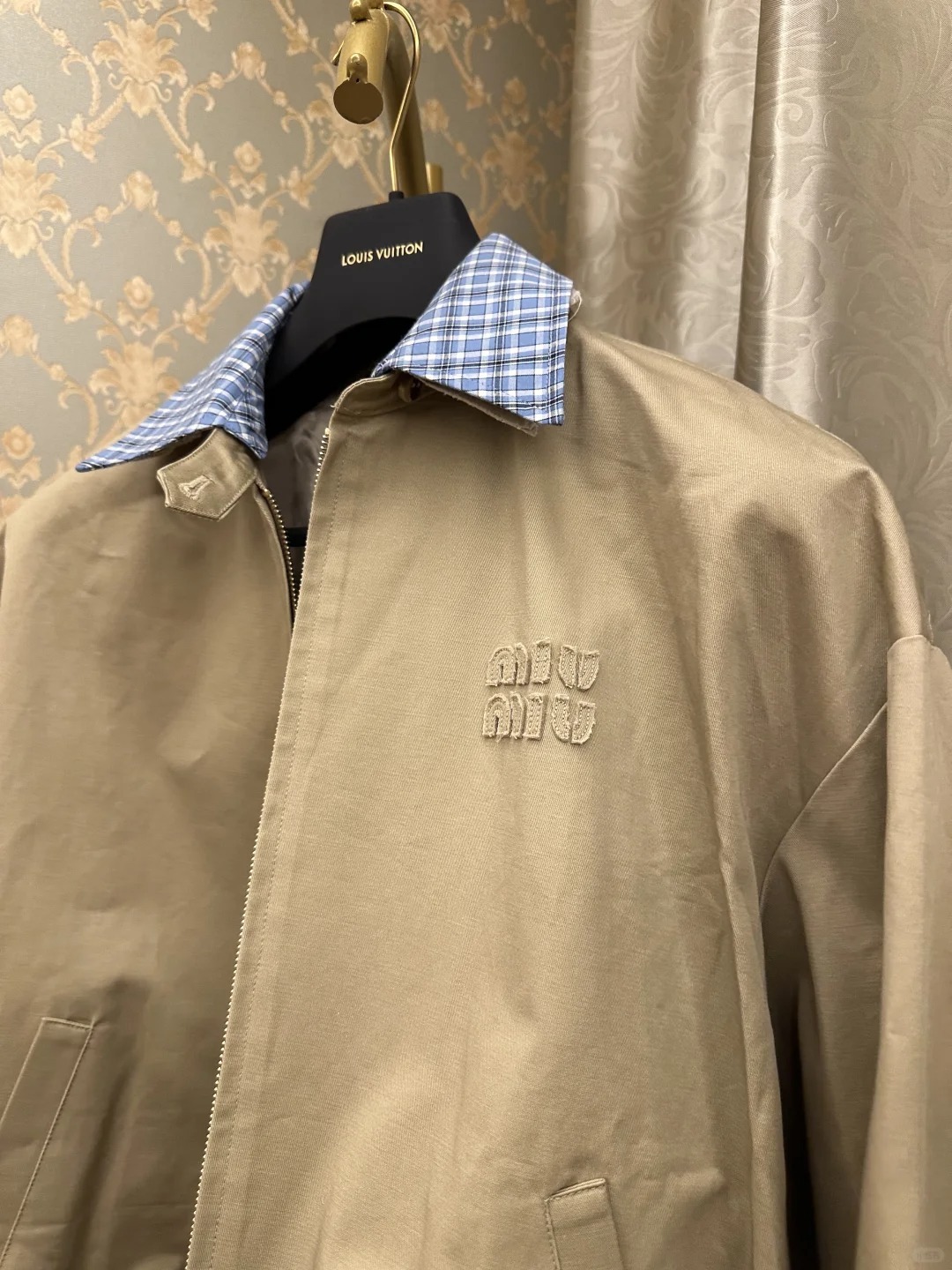 MIU25SS Plaid Patchwork Jacket