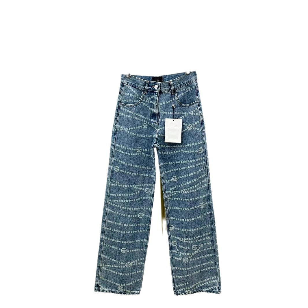 CHAN 25SS Printed Straight Leg High Waist Jeans