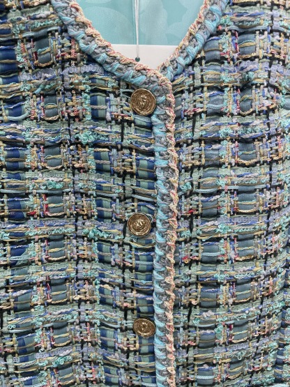 CC 25SS Peacock blue woolen vest skirt