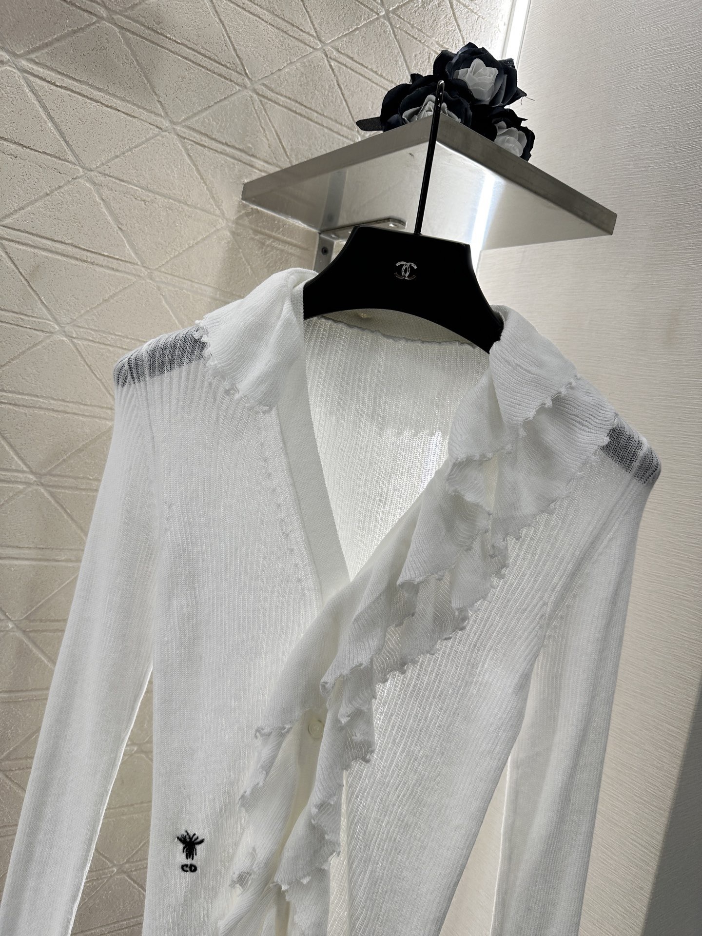 DIA 2025SS Detachable lotus collar knitted cardigan