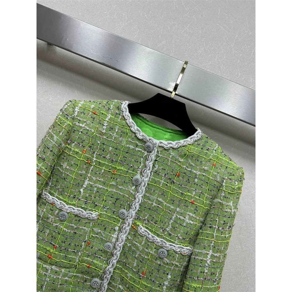 CHANE round neck green short jacket