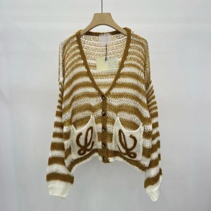 Striped hollow-out knitted cardigan