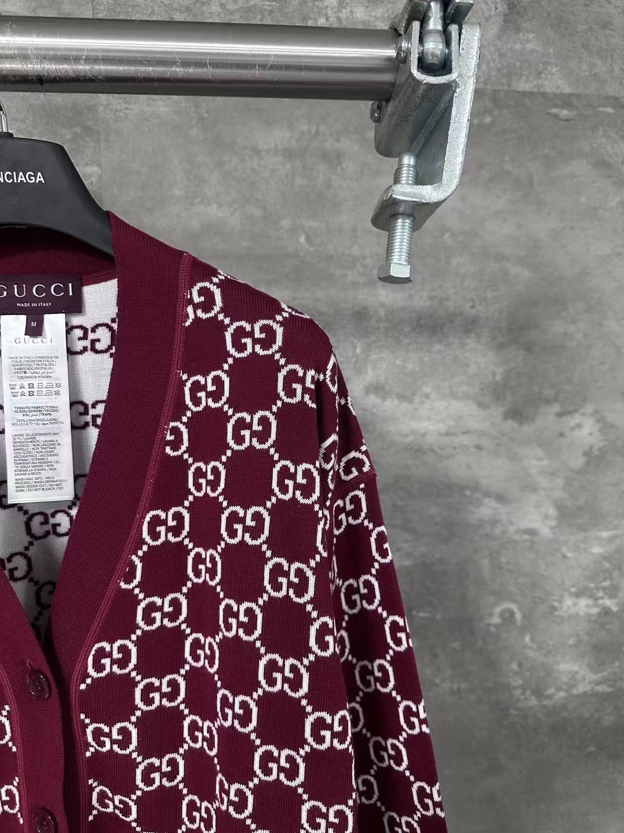 GG 25SS Wine red full printed logo knitted cardigan