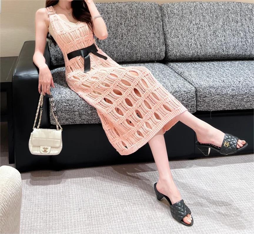 CHANE25SS Wispy Crochet Woven Back Vest Dress