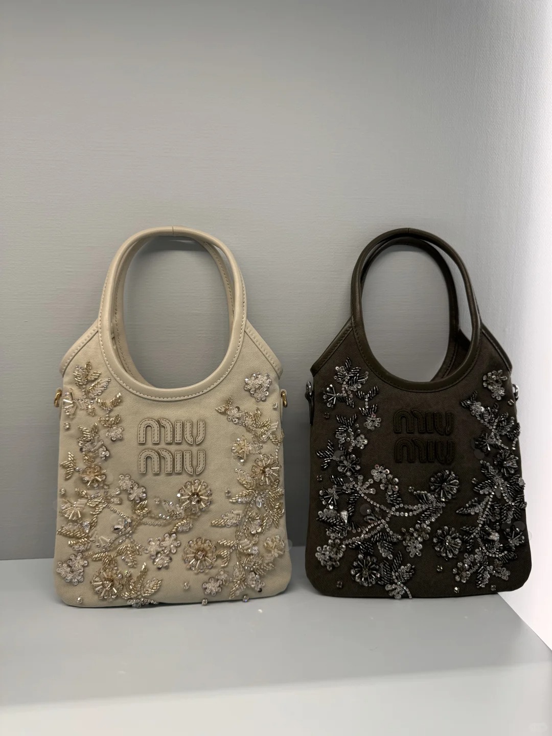 MIU Hand Embroidered Beaded Diamond Tote Bag