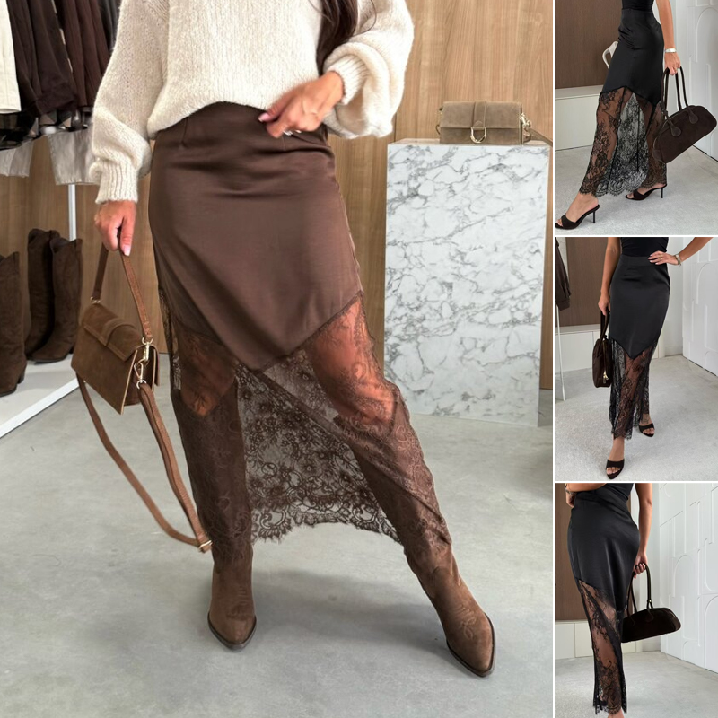 Women's Elegant Lace Panel Long Skirt