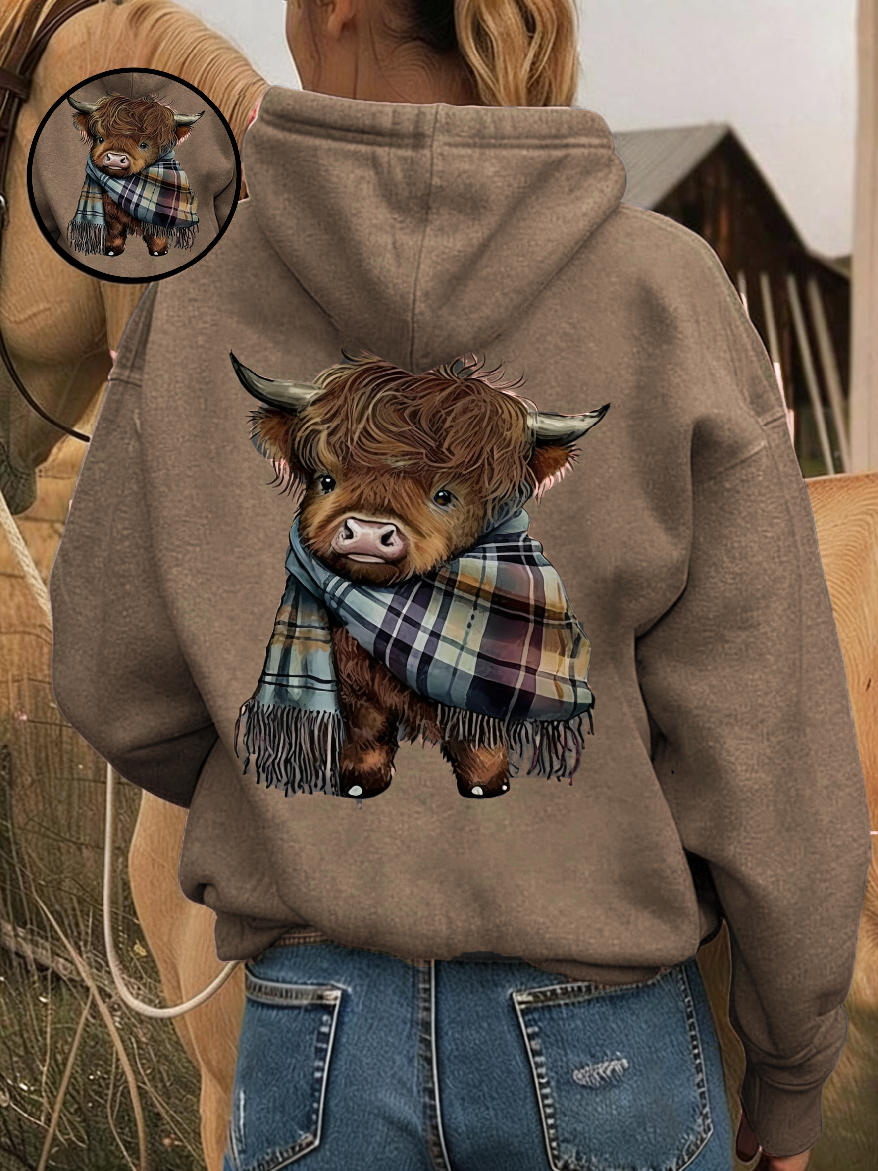 💖CHRISTMAS SALE 50% OFF!!🎁Cute Highland Cow Cozy Fleece-Lined Hooded Sweatshirt🦬