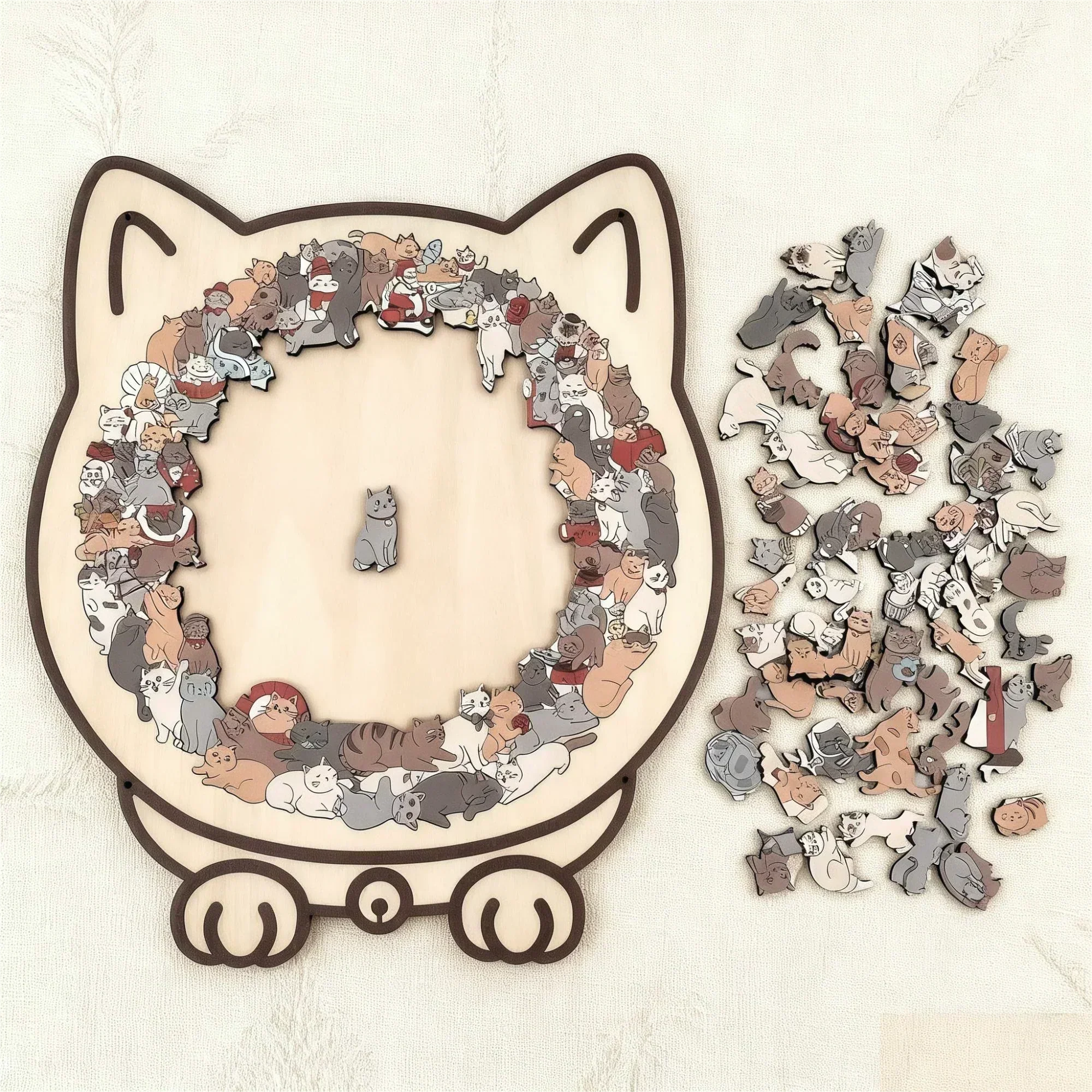 🎅Christmas Sale 50% OFF🐱135-Piece Morandi-Colored Cat Shaped Wooden Jigsaw Puzzle