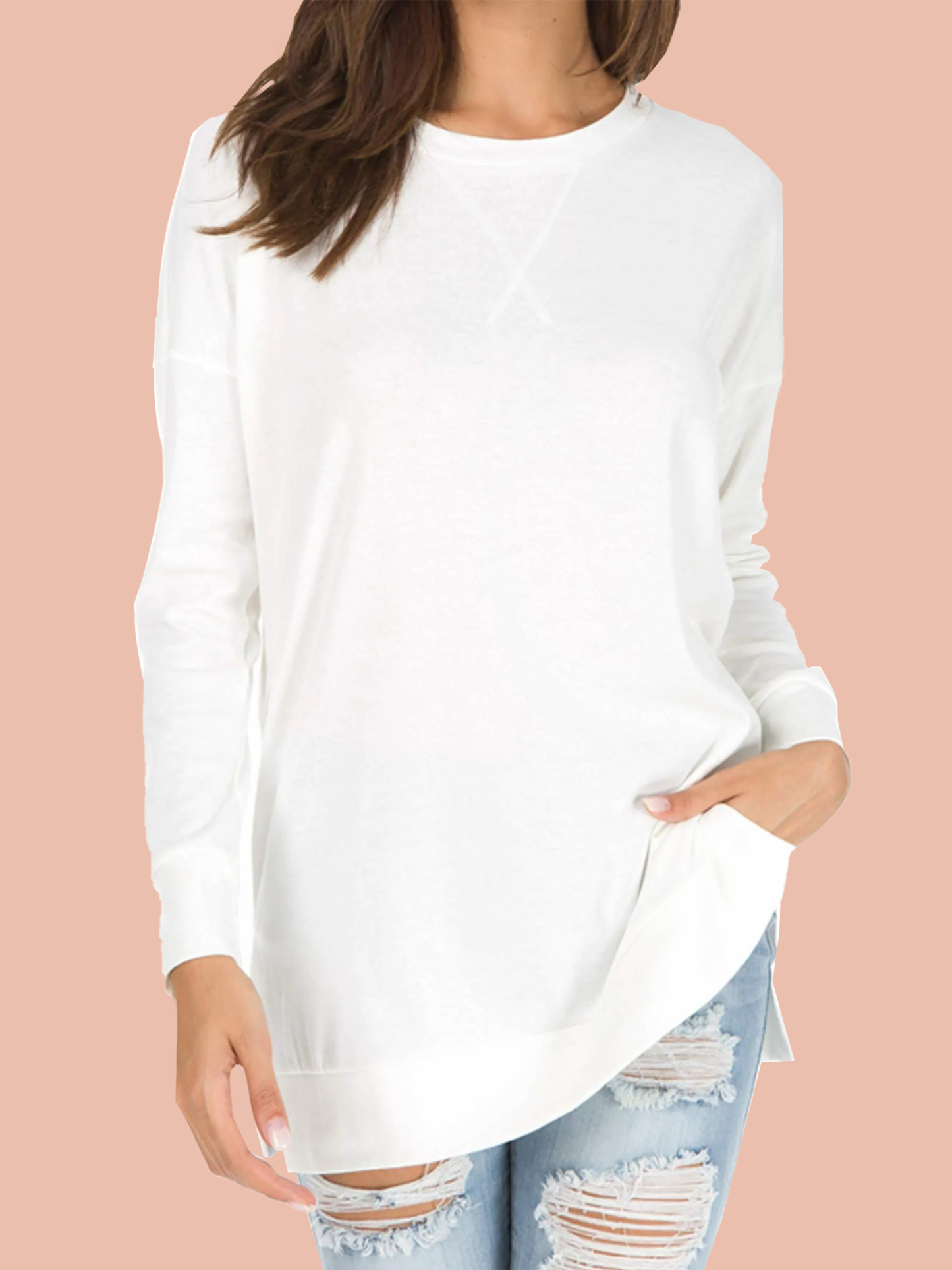 🍂Hot Sale 69% OFF🔥Women's Long Sleeve Side Slit Loose Tops