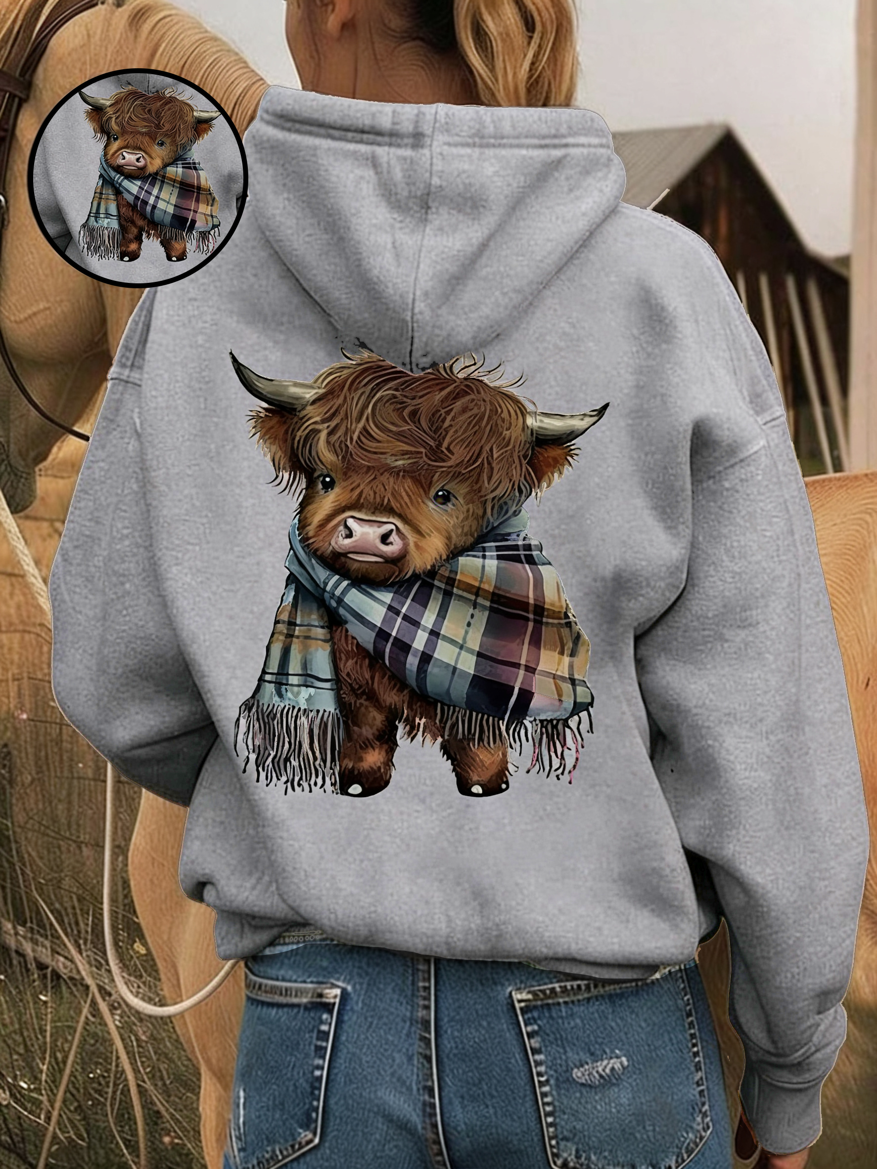 💖CHRISTMAS SALE 50% OFF!!🎁Cute Highland Cow Cozy Fleece-Lined Hooded Sweatshirt🦬
