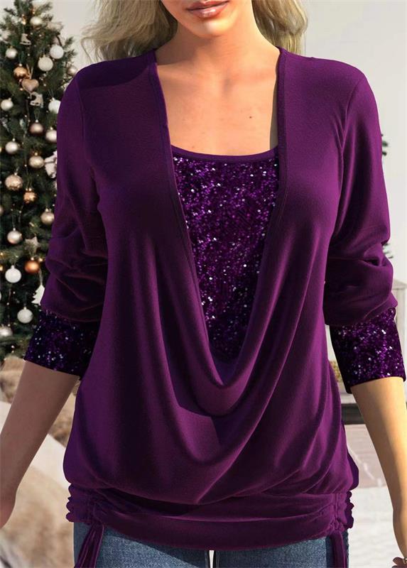 🎁Last Day Sale 50% OFF🎄Sequin Loose Smocked Fake Two-Piece Top