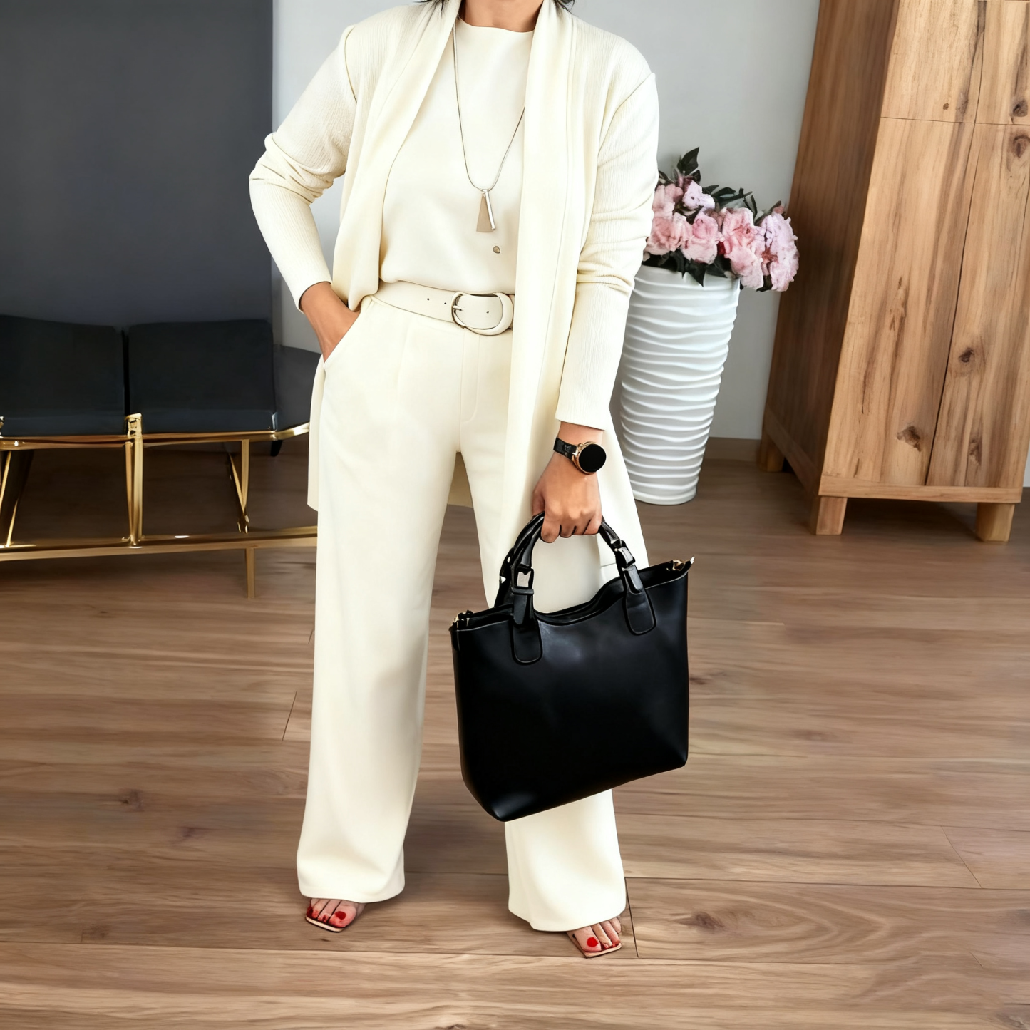 🍂Autumn New Arrivals - 70% Off💥Elegant Longline Cardigan & Top & Pants 3-Pieces Set