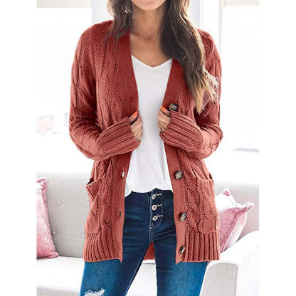 Women's Fall Casual Long Sleeve Button Down Open Front Cable Knit Cardigan Sweater Coat