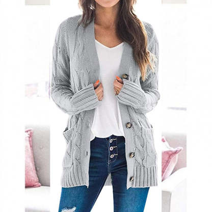 Women's Fall Casual Long Sleeve Button Down Open Front Cable Knit Cardigan Sweater Coat