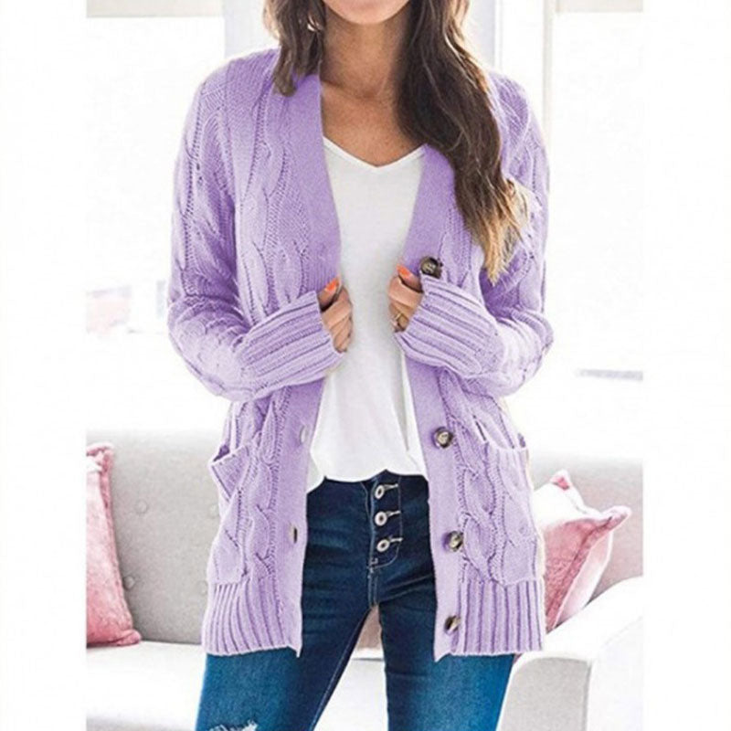 Women's Fall Casual Long Sleeve Button Down Open Front Cable Knit Cardigan Sweater Coat