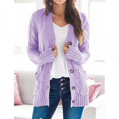Women's Fall Casual Long Sleeve Button Down Open Front Cable Knit Cardigan Sweater Coat