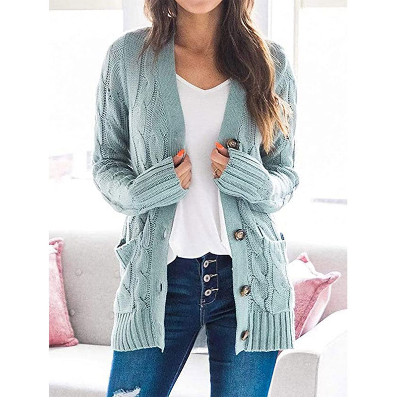 Women's Fall Casual Long Sleeve Button Down Open Front Cable Knit Cardigan Sweater Coat
