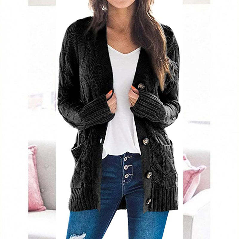 Women's Fall Casual Long Sleeve Button Down Open Front Cable Knit Cardigan Sweater Coat