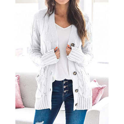 Women's Fall Casual Long Sleeve Button Down Open Front Cable Knit Cardigan Sweater Coat