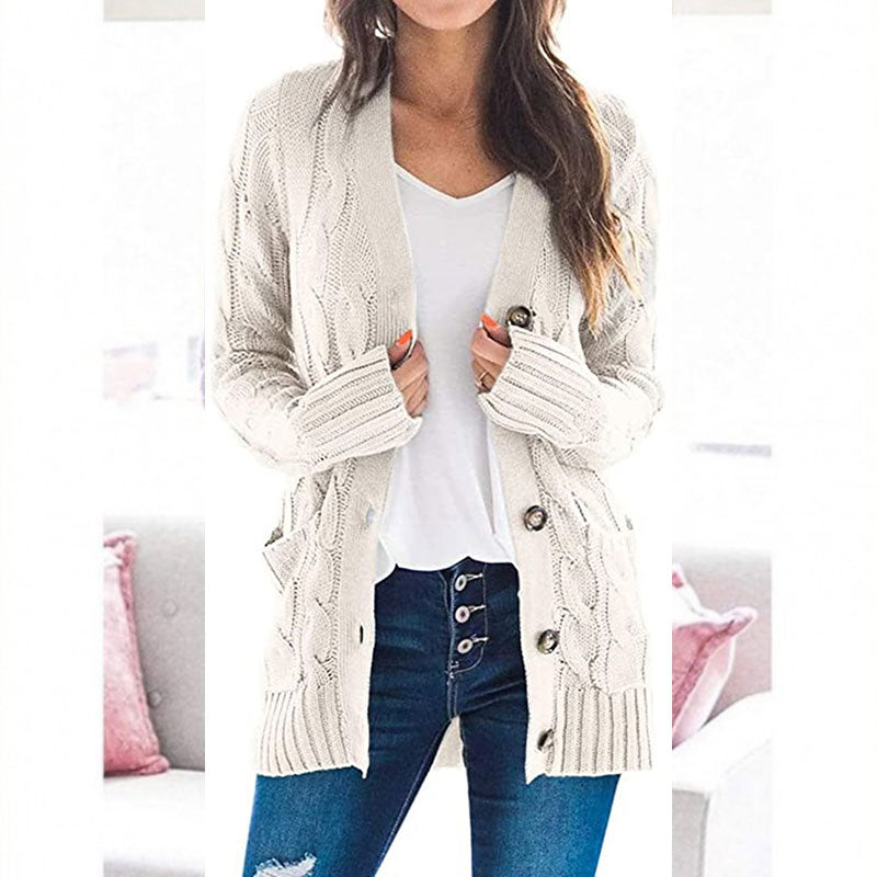 Women's Fall Casual Long Sleeve Button Down Open Front Cable Knit Cardigan Sweater Coat