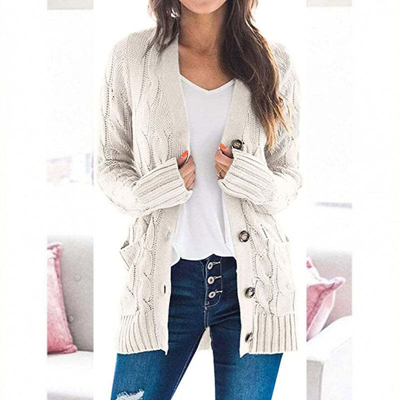 Women's Fall Casual Long Sleeve Button Down Open Front Cable Knit Cardigan Sweater Coat