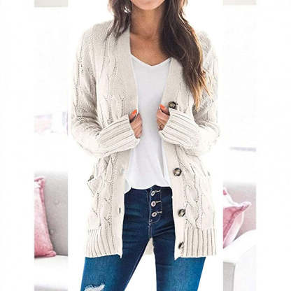 Women's Fall Casual Long Sleeve Button Down Open Front Cable Knit Cardigan Sweater Coat