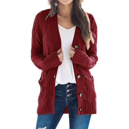 Women's Fall Casual Long Sleeve Button Down Open Front Cable Knit Cardigan Sweater Coat