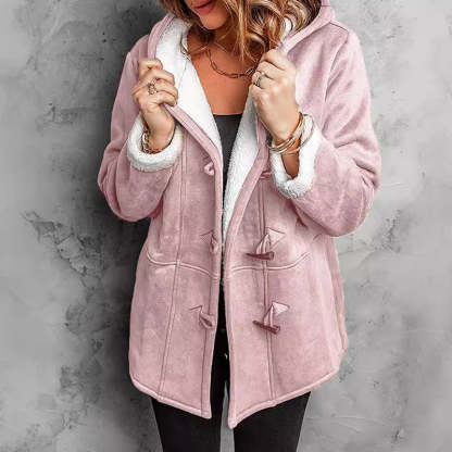 Women's Hooded Suede Coat with Plush Lining