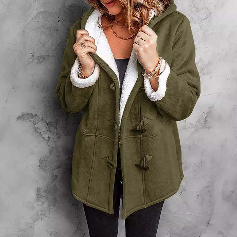 Women's Hooded Suede Coat with Plush Lining