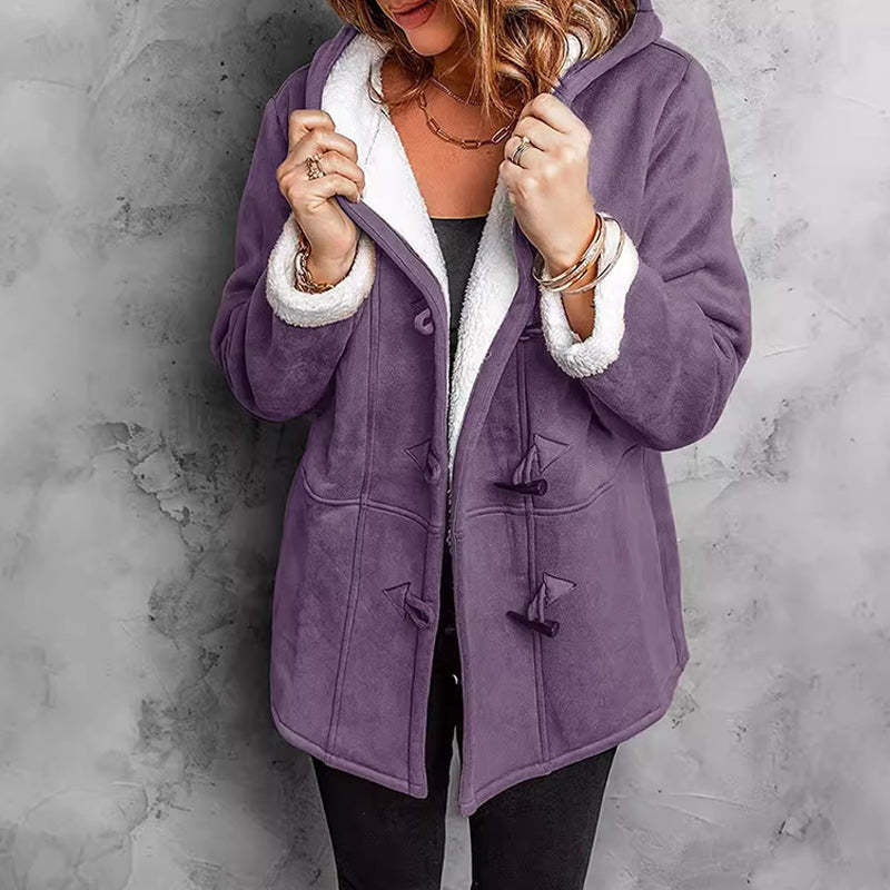 Women's Hooded Suede Coat with Plush Lining