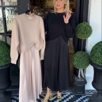 🍂Women's Elegant 2-Piece Set: Twist-Knot Top & Maxi Dress