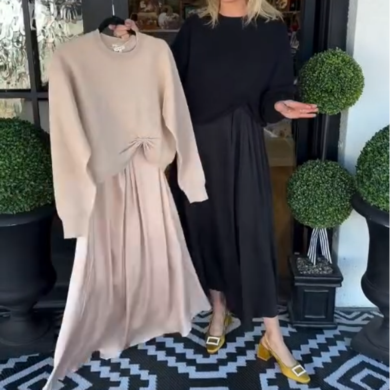 🍂Women's Elegant 2-Piece Set: Twist-Knot Top & Maxi Dress