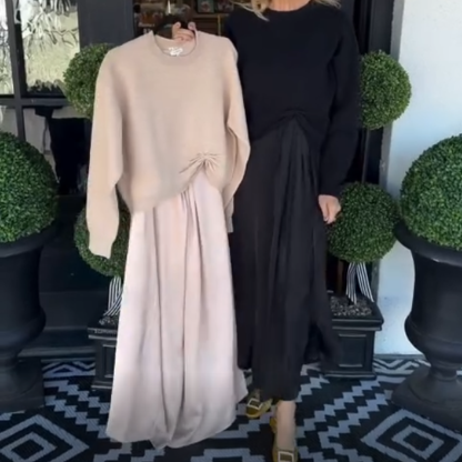 🍂Women's Elegant 2-Piece Set: Twist-Knot Top & Maxi Dress