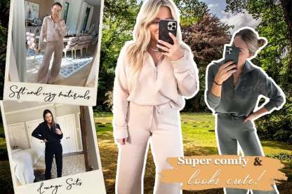 🔥Limited Time Sale🔥Women's Oversized Half Zip Wide Leg 2 Piece Outfits Lounge Set