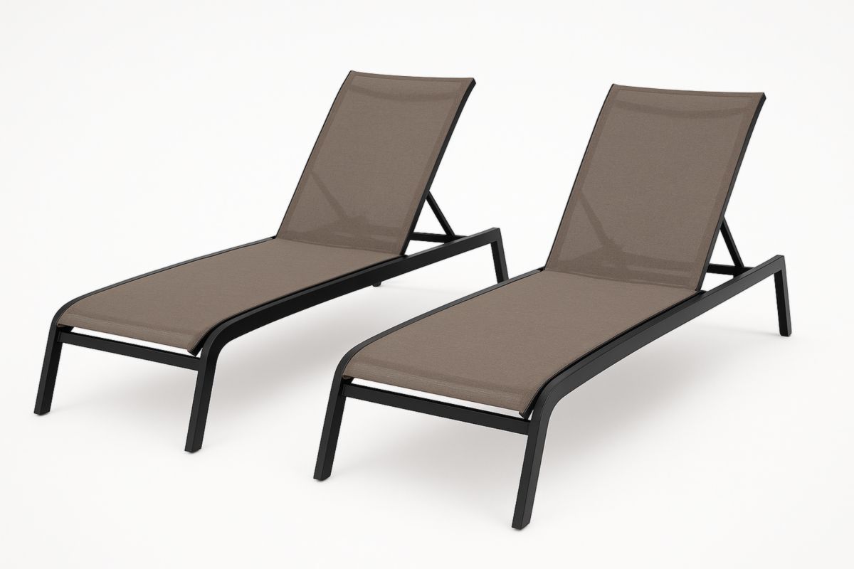 Set van 2 ligstoelen aluminium textileen bruin 200x65x35 cm-Cosyeterna