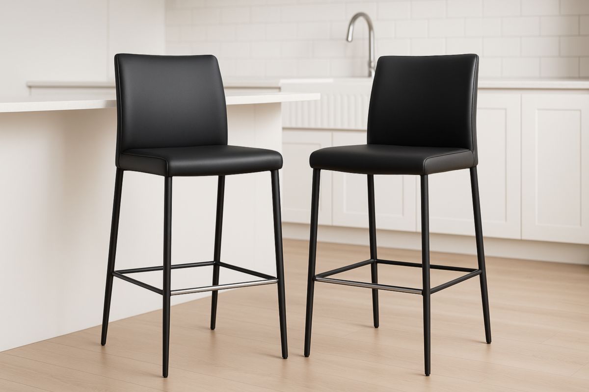 Set van 2 barkrukken kunstlederen zitting en zwarte metalen poten 45x45x100cm-Cosyeterna