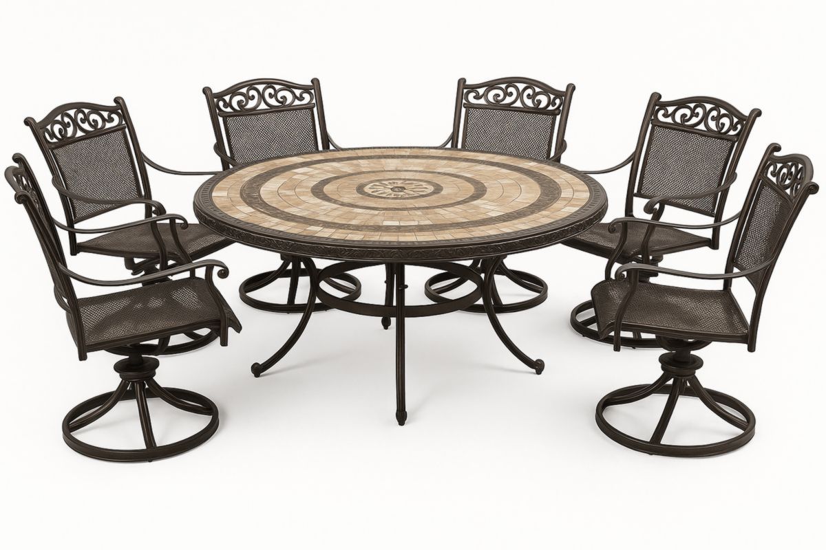 Terras Eettafel Set Mozaïek Tafelblad Metaal Stoelen bronzen-Cosyeterna