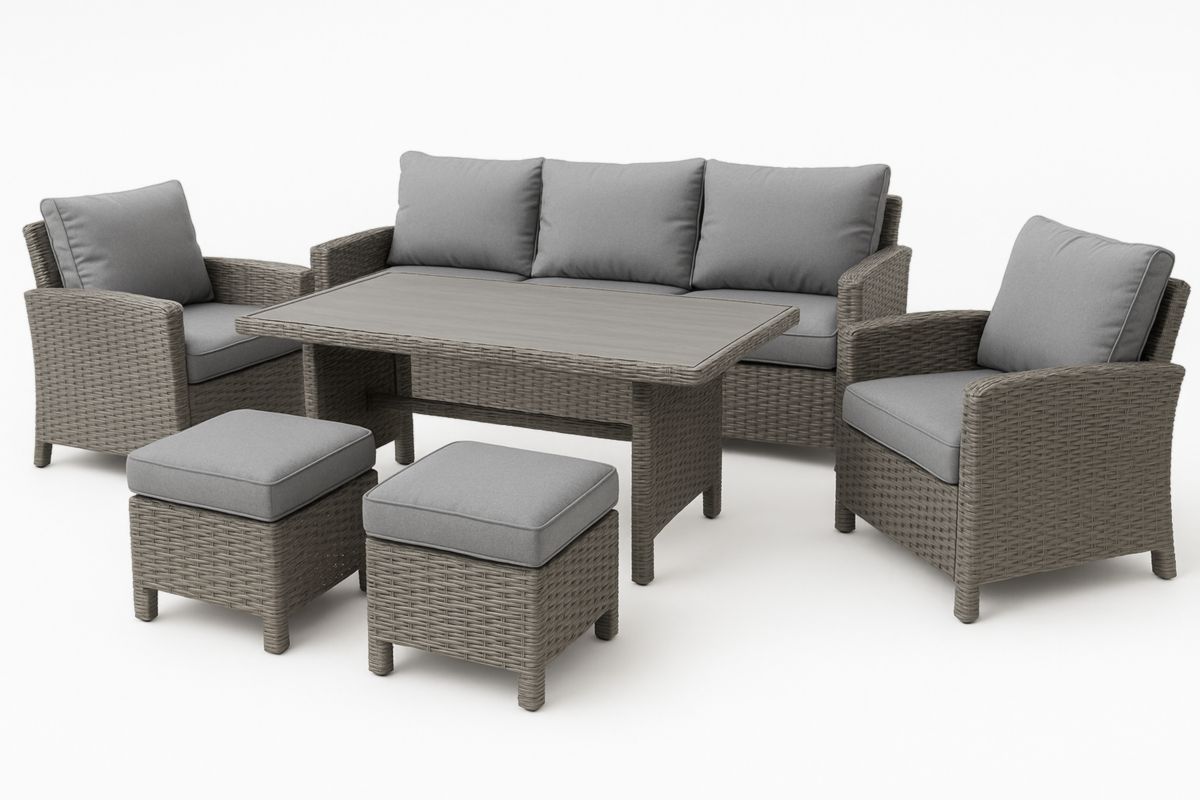 Grijze Wicker Outdoor Lounge Set Met Tafel En Kussens-Cosyeterna