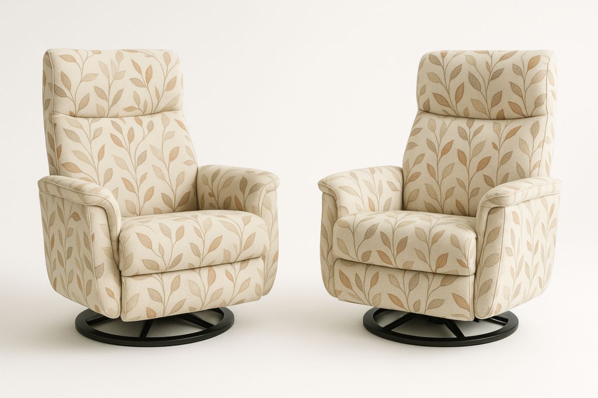 Stoffen draaifauteuil set met blaadjesmotief en metalen voet 80x75x110 cm Beige/Bladpatroon-Cosyeterna