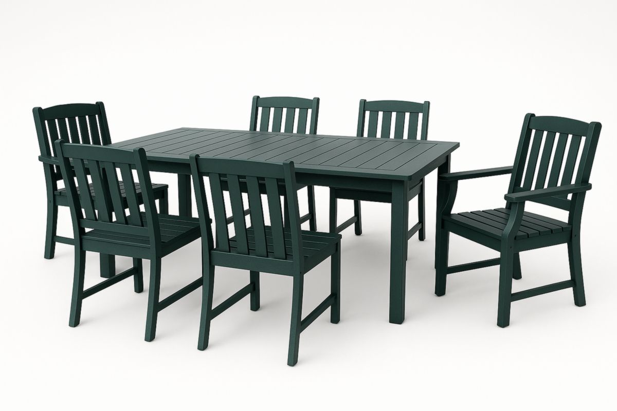 Tuinset polywood rechthoekige tafel met 6 stoelen donkergroen-Cosyeterna