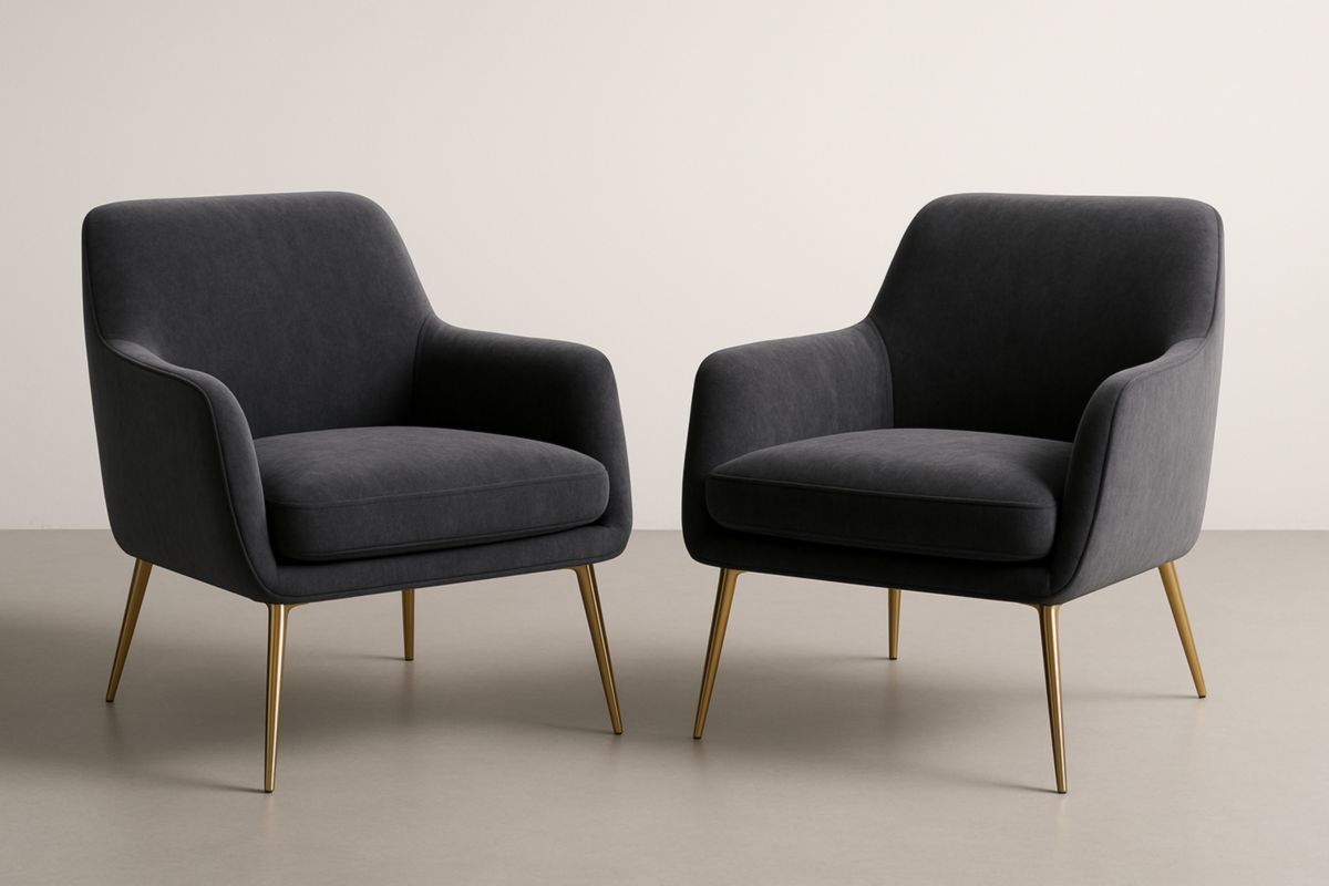 Set van 2 loungestoelen donkergrijs fluweel en metalen poten 80x75x85cm-Cosyeterna