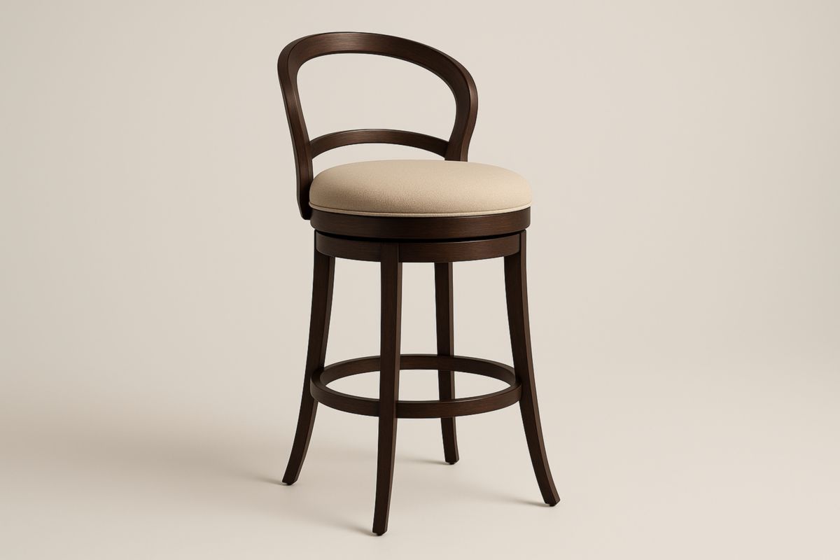 Houten Barkruk met Stof Beklede Zitting Donkerbruin/Crème-Cosyeterna