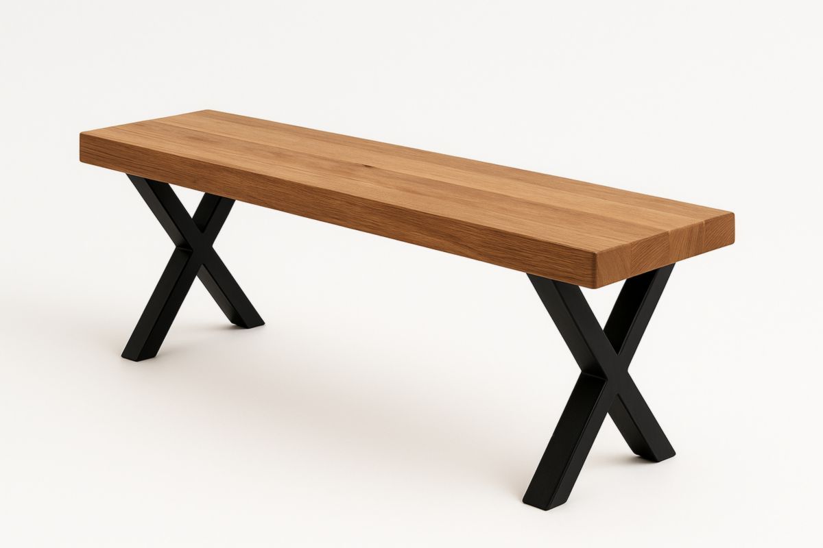 Eikenhouten Bankje Zwart Stalen Poten 120cm-Cosyeterna