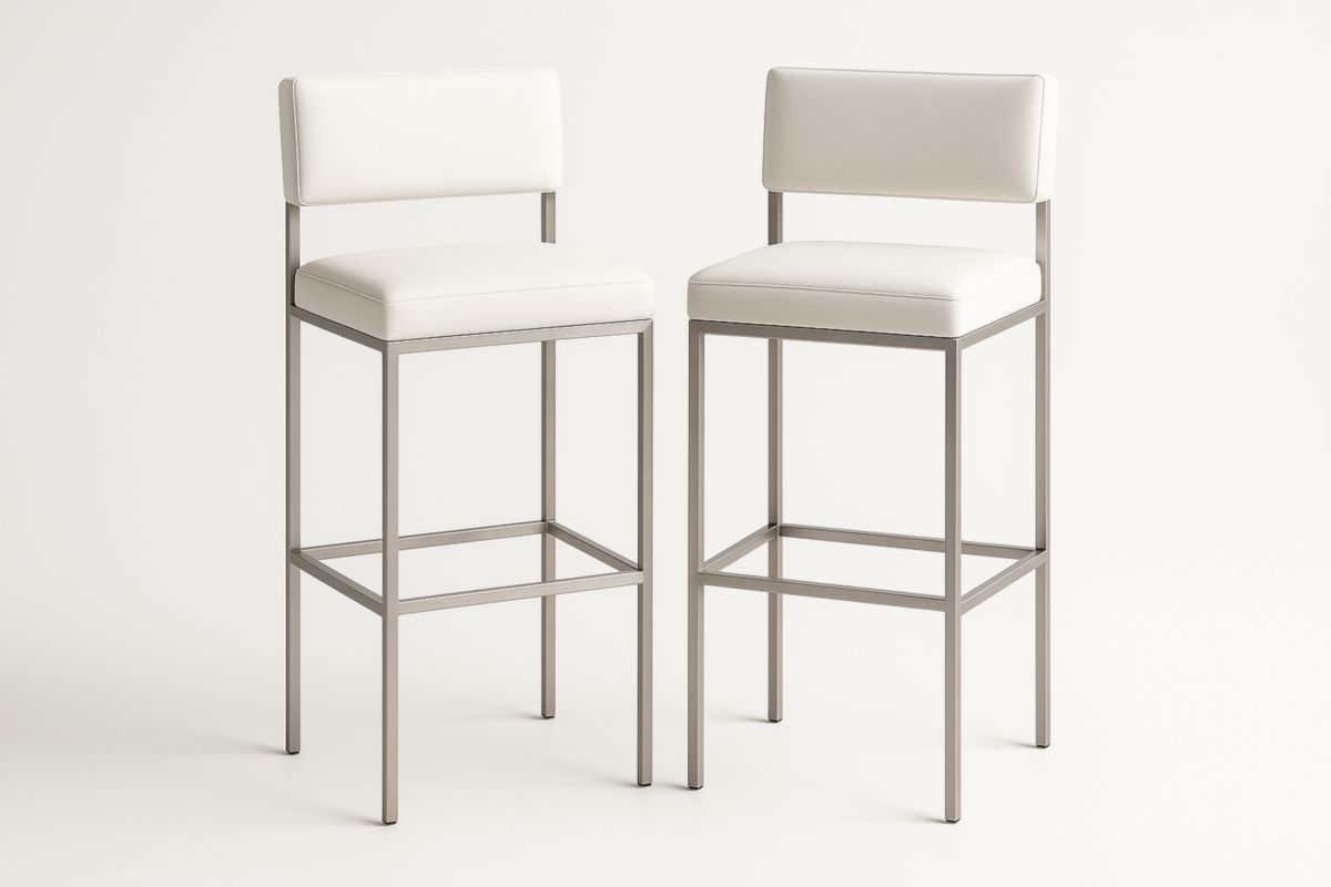 Set van 2 barkrukken met rugleuning en PU-leer bekleding Wit en roestvrij staal-Cosyeterna