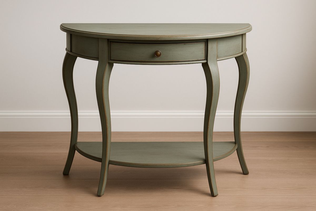 Half-Ronde Tafel Met Lade Hout 88cm Groen-Cosyeterna