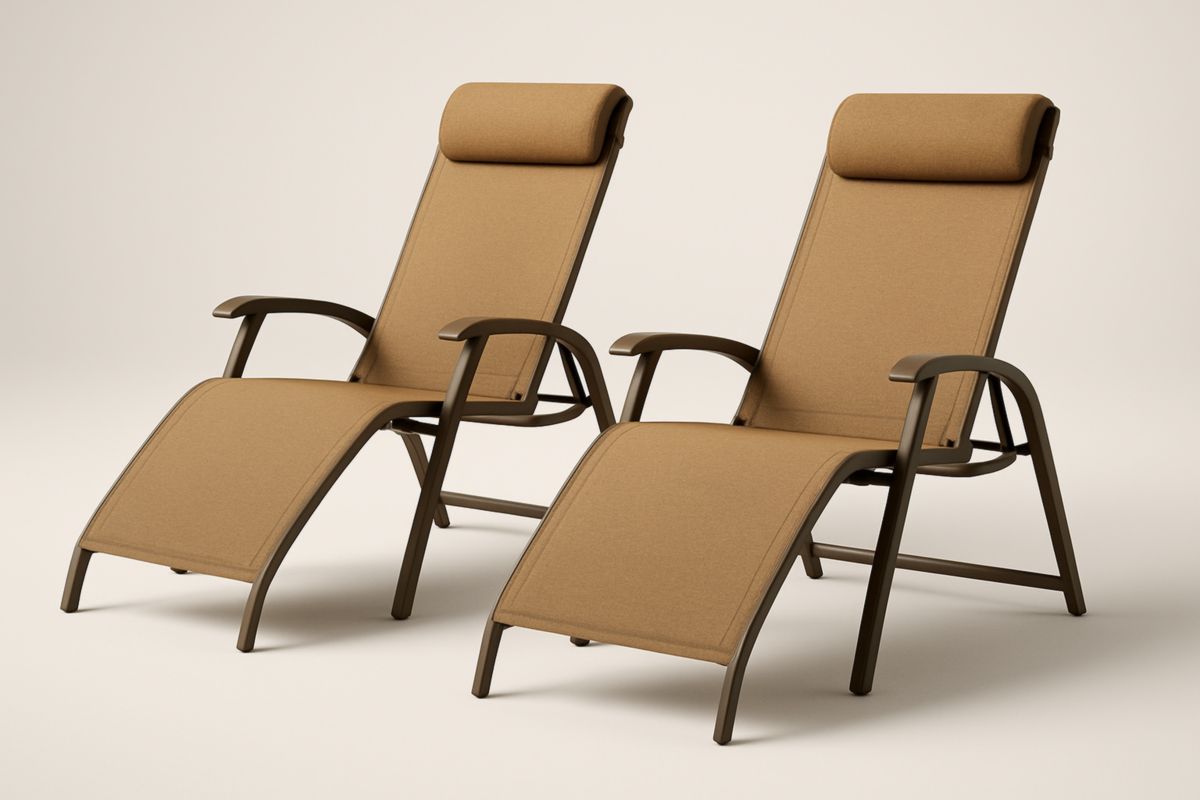 Tuinstoel set van 2 Textileen Zonnebank Ligstoel Verstelbaar Brons Polyester 200x70x100cm-Cosyeterna