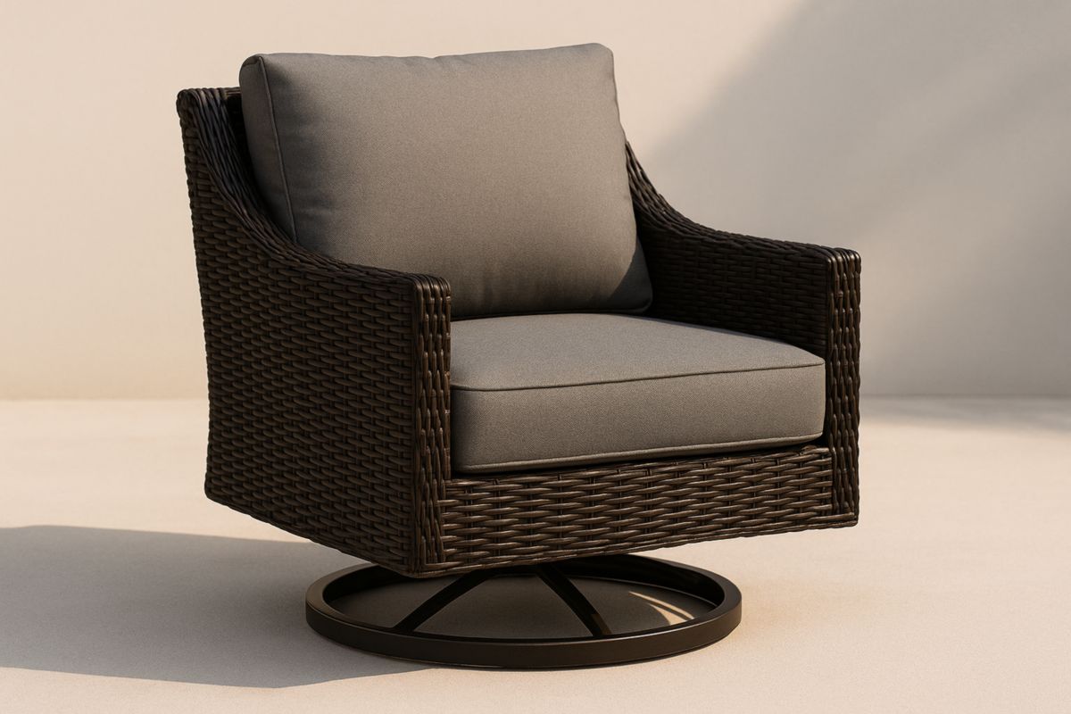 Rotan Draaifauteuil Antraciet Kussen Metaal Basis 85x75x70cm-Cosyeterna